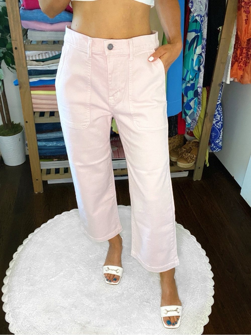 MODERN AMERICAN Farrah Crop Utility Wide Leg Jeans in Blush! 🌸